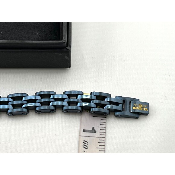 NIB INVICTA Men’s Blue Stainless Steel Bicycle Chain Bracelet Jewelry Biker - Picture 5 of 6